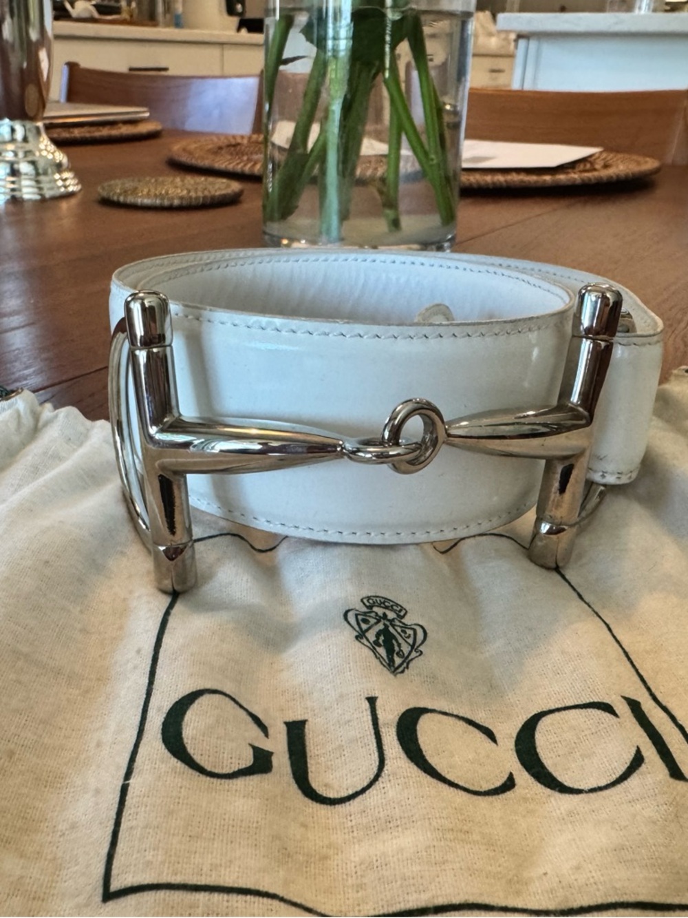 Gucci White Leather Silver Horsebit Waist Belt vintage Tom Ford era